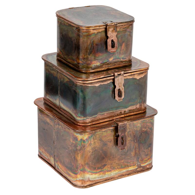 Decorative Metal Boxes with Lid, Set of 3