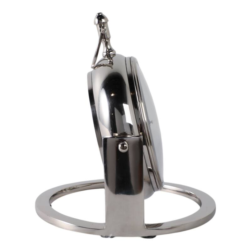 Metal Glass Desk Clock Roman Numerals Silent Movement and Pivot Stand - 9" x 9" x 10"