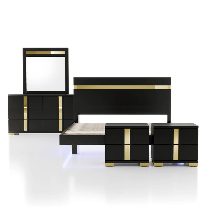 Furniture of America Halifax Modern 5-Piece Wood Platform Bedroom Set with Underbed LED