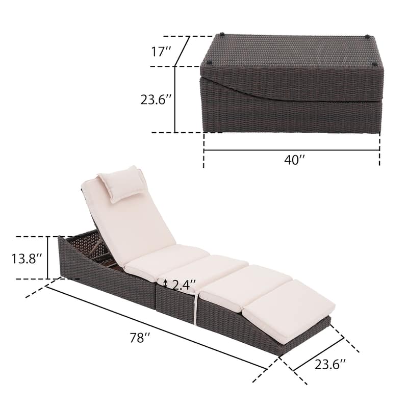 Adjustable Outdoor Wicker Reclining Chaise Lounge with Cushion