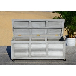SAFAVIEH Outdoor Elina 47.2-Inch Grey Wash Cushion Storage Box - 47.2" x 17.7" x 18.9"