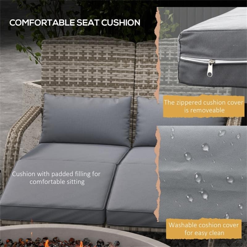 Mixed Rattan Adirondack Chair with Cushions, Footstools and Outdoor Use - 45.25" W x 32.25" D x 35.5" H