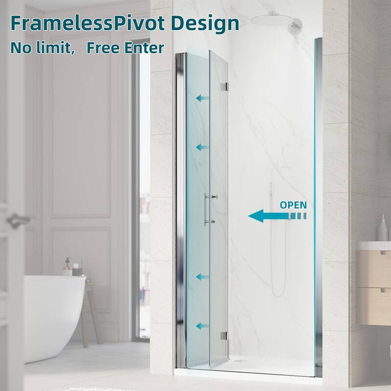 Elegant Bifold Frameless Glass Shower Door Width Adjustable Black Shower Panel Pivot Swing Shower Doors