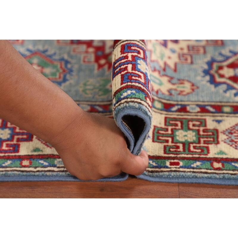 Light Blue Kazak Accent Rug Hand-Knotted Bedroom Wool Carpet - 2'7" x 3'10"