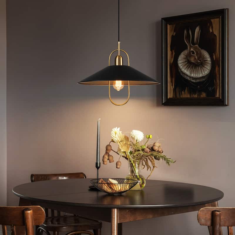 1-Light Farmhouse Rustic Black Kitchen Island Pendant Light - 18.5 inches