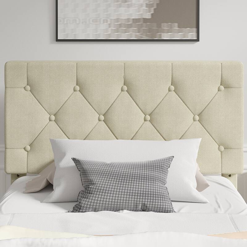 VECELO Tufted Upholstered Linen Bed Platform Bed Frame with Upholstered Headboard, Button Tufted Design