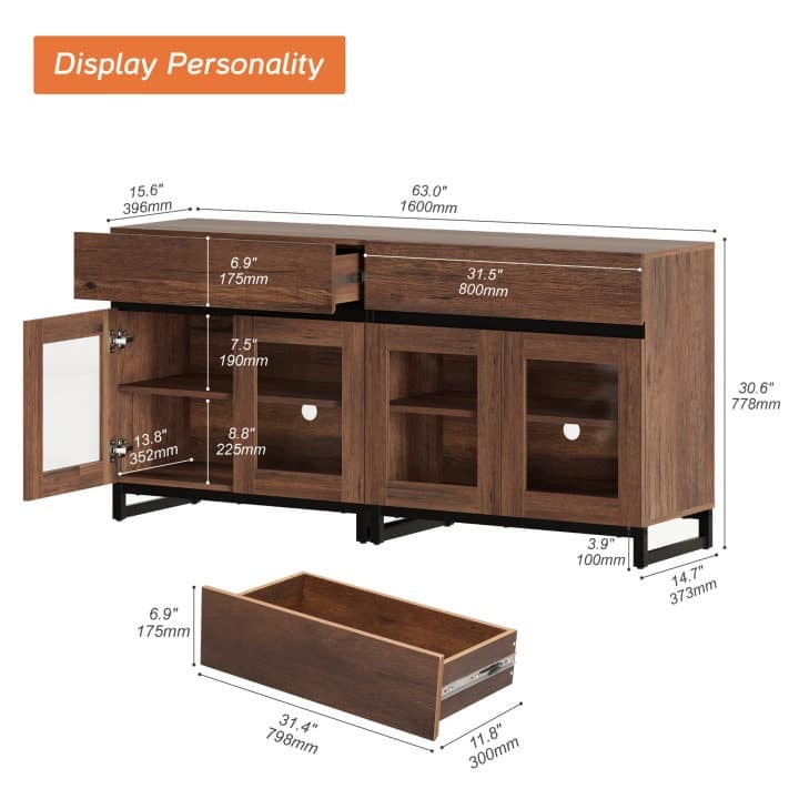 Modern Dresser With Glass Doors, Drawer, And Adjustable Shelf - Multifunctional Storage Cabinet For Living Room Or Bedroom