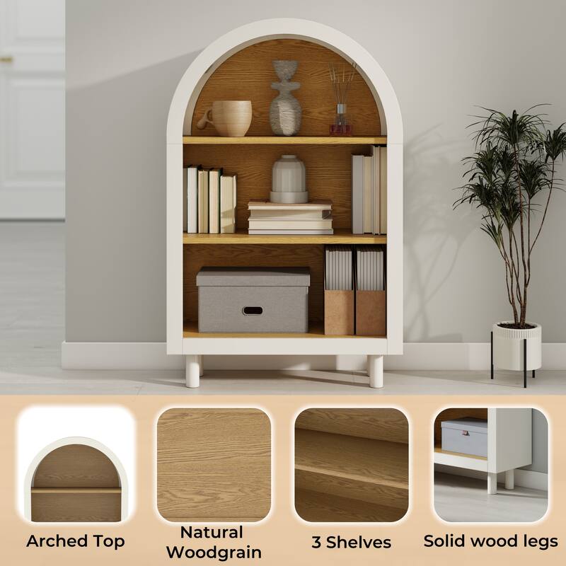 GDFStudio - Avery Elegant Arched Small Bookcase with Modern Storage Solutions - 3-Tier Storage