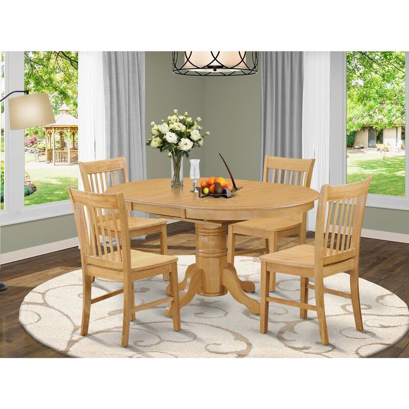 HomeStock 5-Pc Oval Natural Oak Finish Solid Wood Top Dining table with 4 Chairs