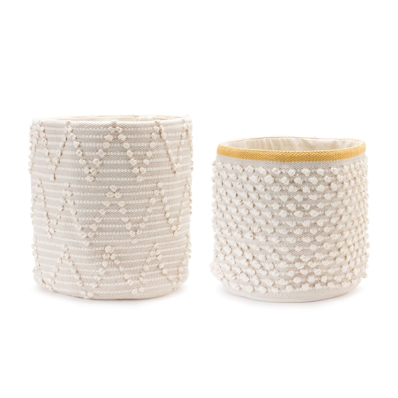 Set of 2 White Woven Geometric Storage Baskets 16"
