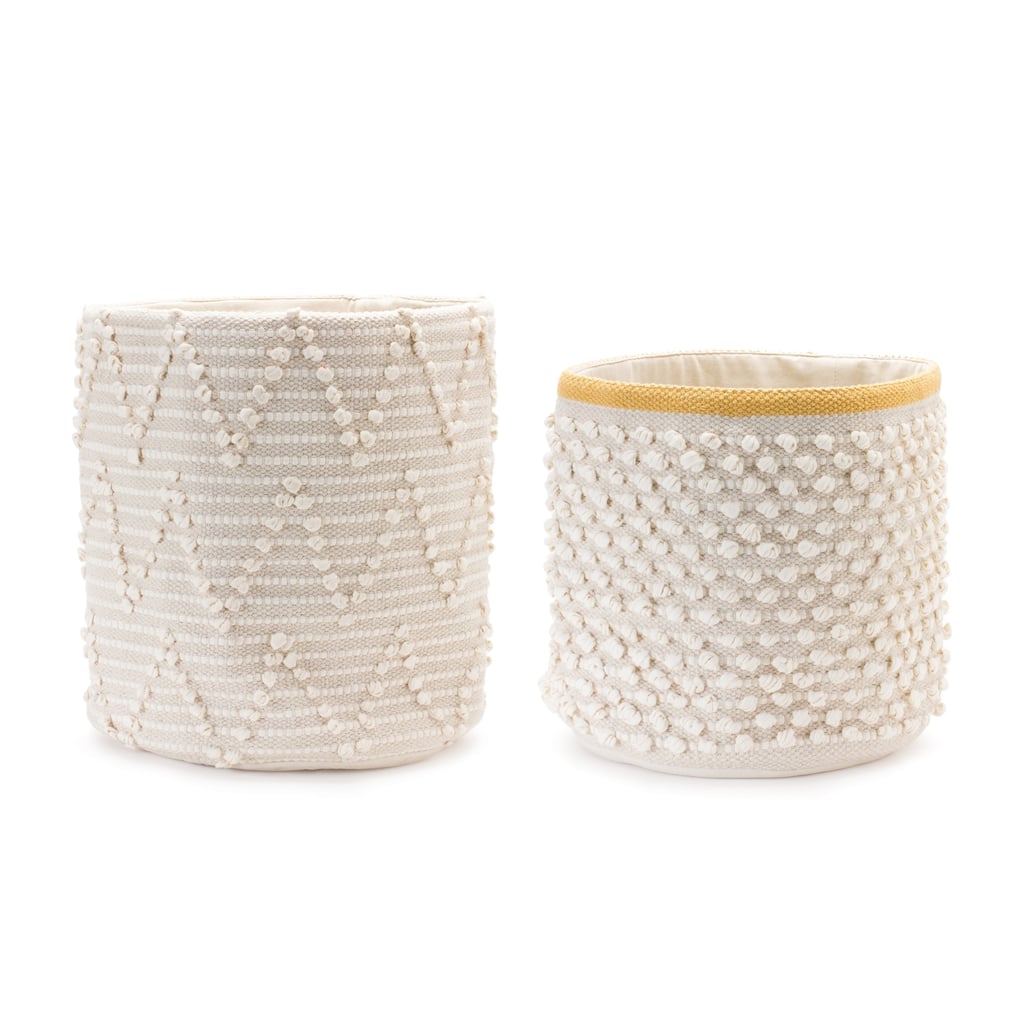 Set of 2 White Woven Geometric Storage Baskets 16"