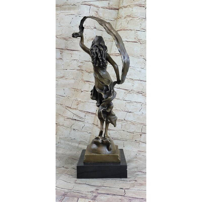 Ribbon Scarf Dancer Girl Bronze Sculpture Statue Figure On Marble Base Signed Original 20 Inches