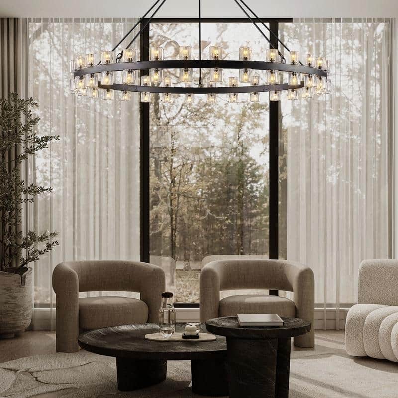 KAYLA Wagon Wheel Chandelier With Crystal Shade