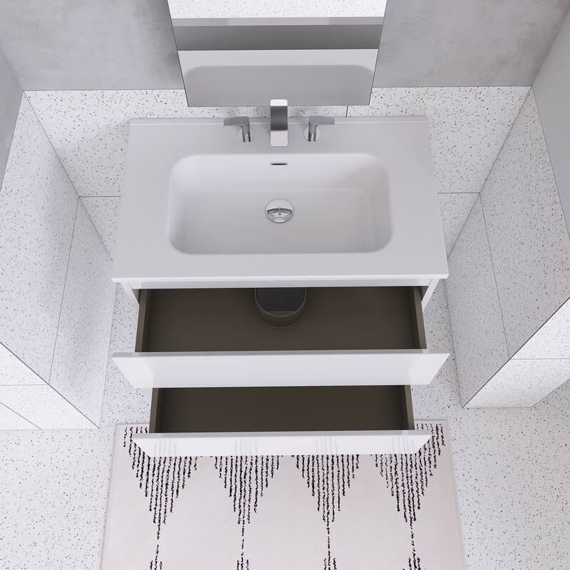 Floating Integrated Bathroom Vanity with Ceramic Sink, Three Faucet Holes