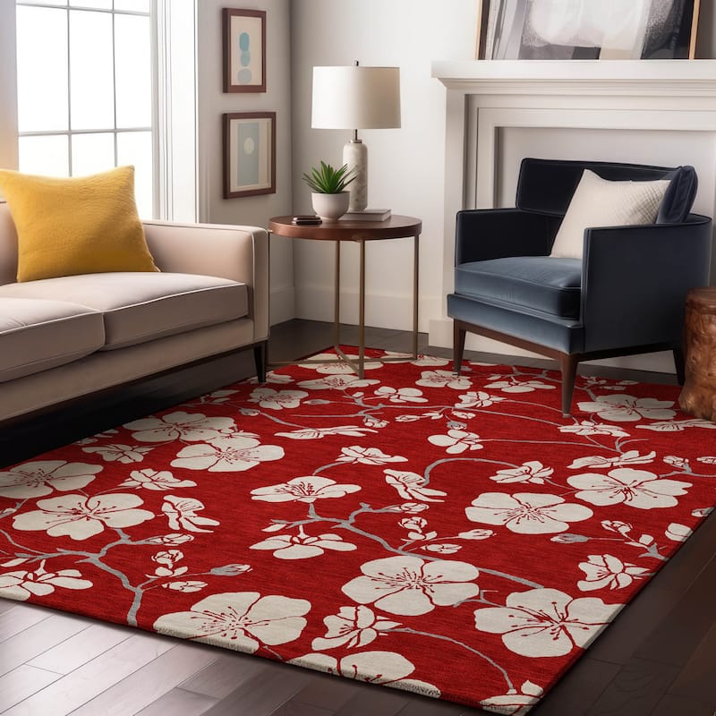 Premium Washable Super Soft Modern Floral Mayfield Rug - Red - 3' x 5'