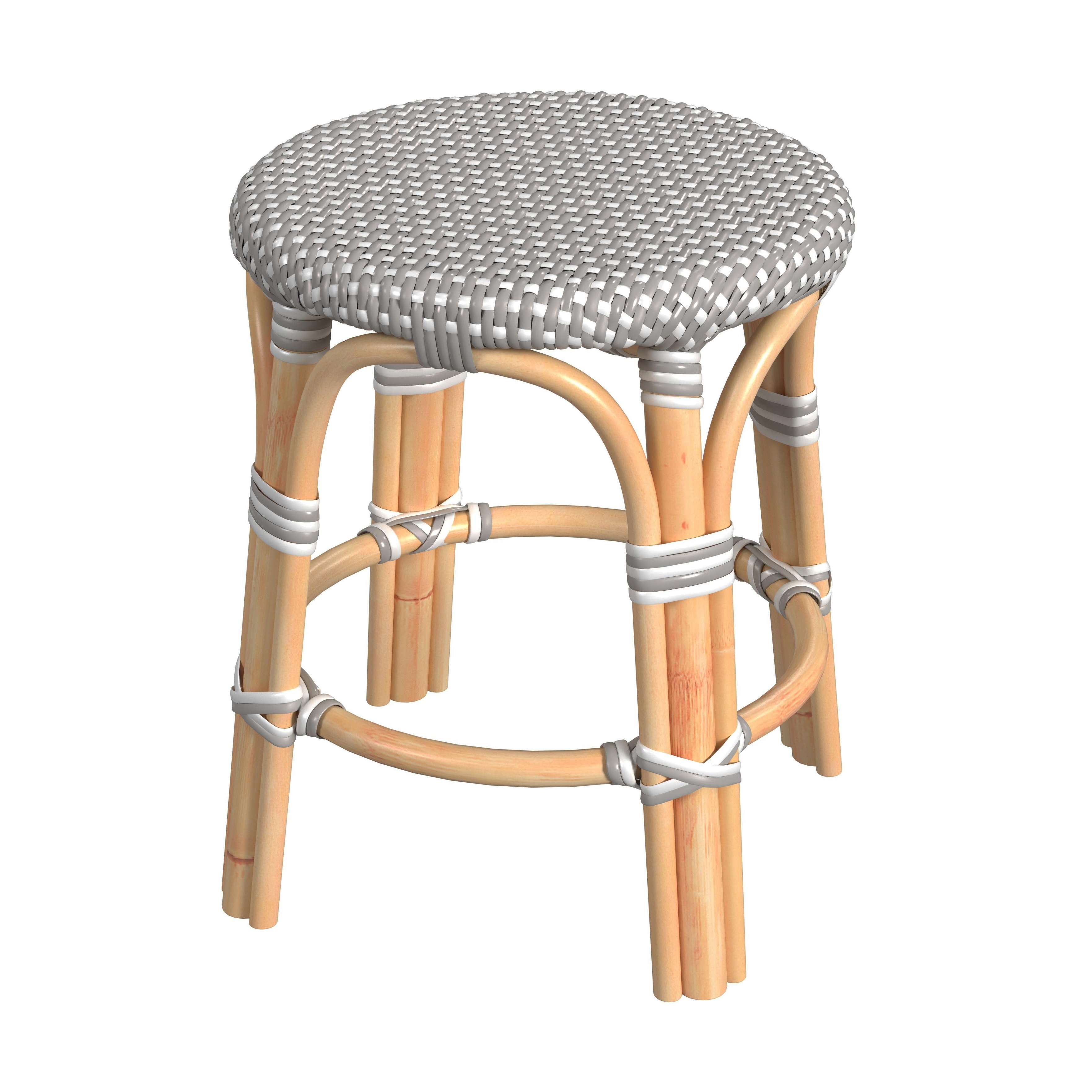 Butler Specialty Company Tobias Rattan Round 18 Stool Gray and White