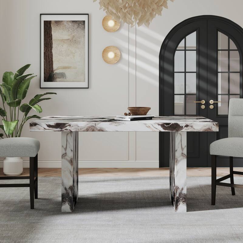 Roundhill Furniture Cavira 5-Piece Modern Faux Marble Dining Set, Counter Height Table with 4 Upholstered Chairs