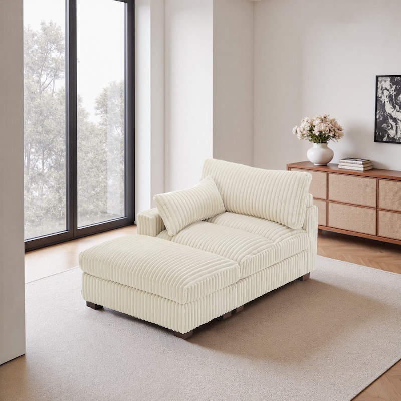 Modren Plush Upholstered Coner Chair and Ottoman Set