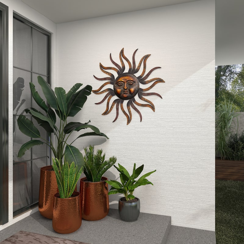 Brass Metal Sun Home Wall Decor with Distressed Copper Like Finish