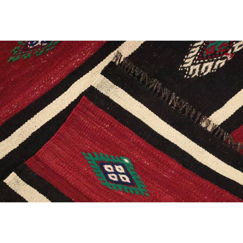 Hand Woven Oriental 100% Wool Carpet Southwestern Tribal Red Kilim Area Rug - 9' 2'' X 5' 9''
