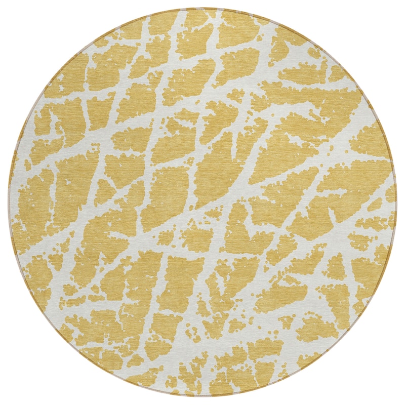 Machine Washable Indoor/ Outdoor Transitional Gold Crackle Chantille Rug