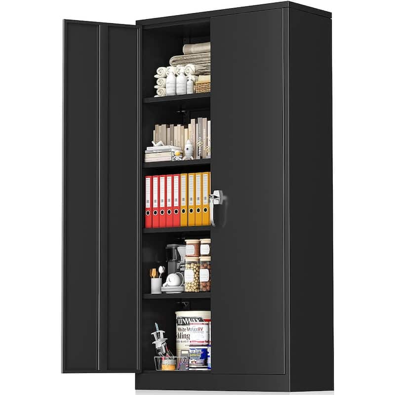 Tall Metal Locker Garage Storage Cabinet with Locking Doors and Adjustable Shelves for Office, Garage, Home, Pantry