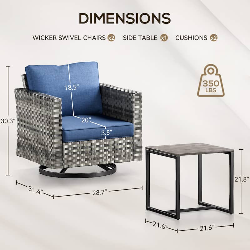 Gymojoy 3-piece Outdoor Wicker Swivel Glider Chairs with Coffee Table