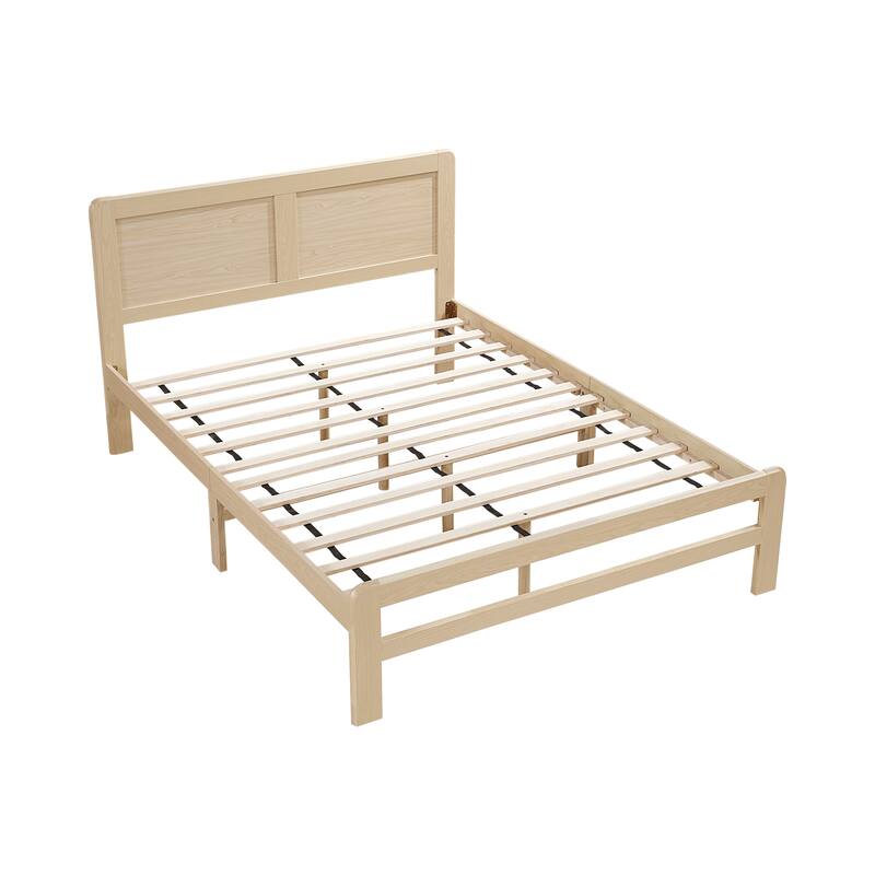 Contemporary Natural Finish Queen Size Platform Bed Frame with Headboard