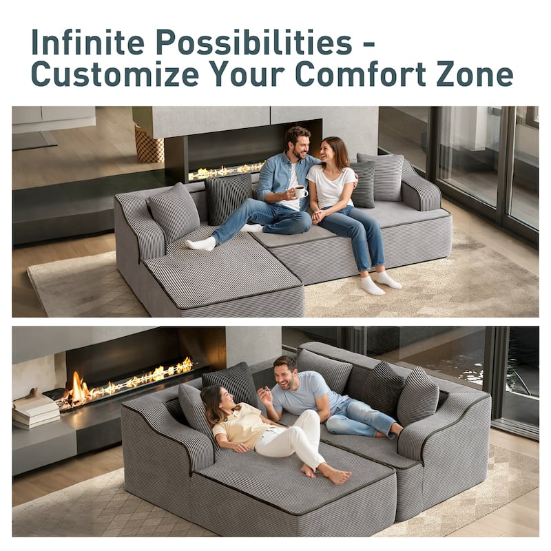 MAISON ARTS Convertible L-Shaped No Assembly Sectional Chaise Sofa for Living Room