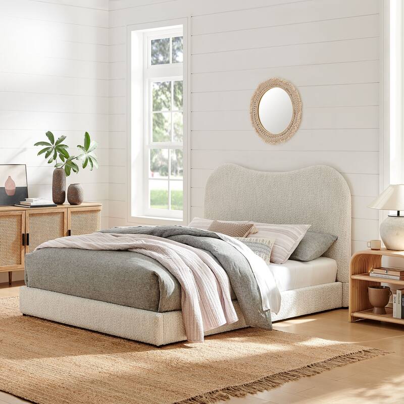 Seluna Boucle Queen Platform Bed - Pearl