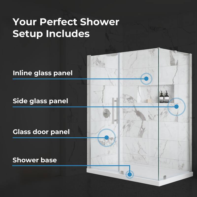 OVE Breeze Pivot Corner Frameless Pivot Shower Door Kit with Base Pan