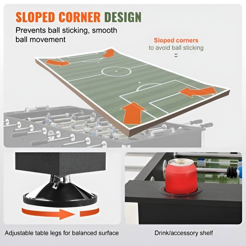 Black MDF Sturdy Foosball Table with Cup Holders and Scorekeeper - 55.1” L x 29.3” W x 34.6” H