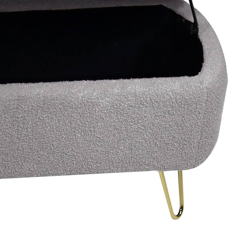Modern Faux Fur Storage Bench with Gold Legs, Upholstered Ottoman for Living Room and Bedroom