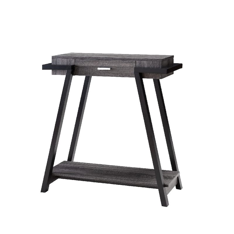 Wooden Console Table with Angled Leg Support and Drawer,Black and Gray - 34 H x 15.5 H x 31.5 L Inches - Black and Gray