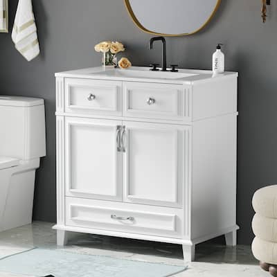 Bathroom Vanity Cabinet with Storage Cabinet, Drawer and Metal Handles