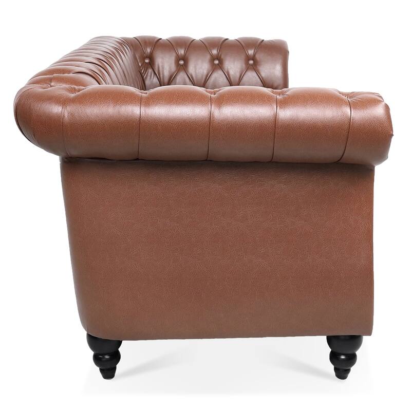 84.65"PU Rolled Arm Chesterfield Three Seater Sofa.