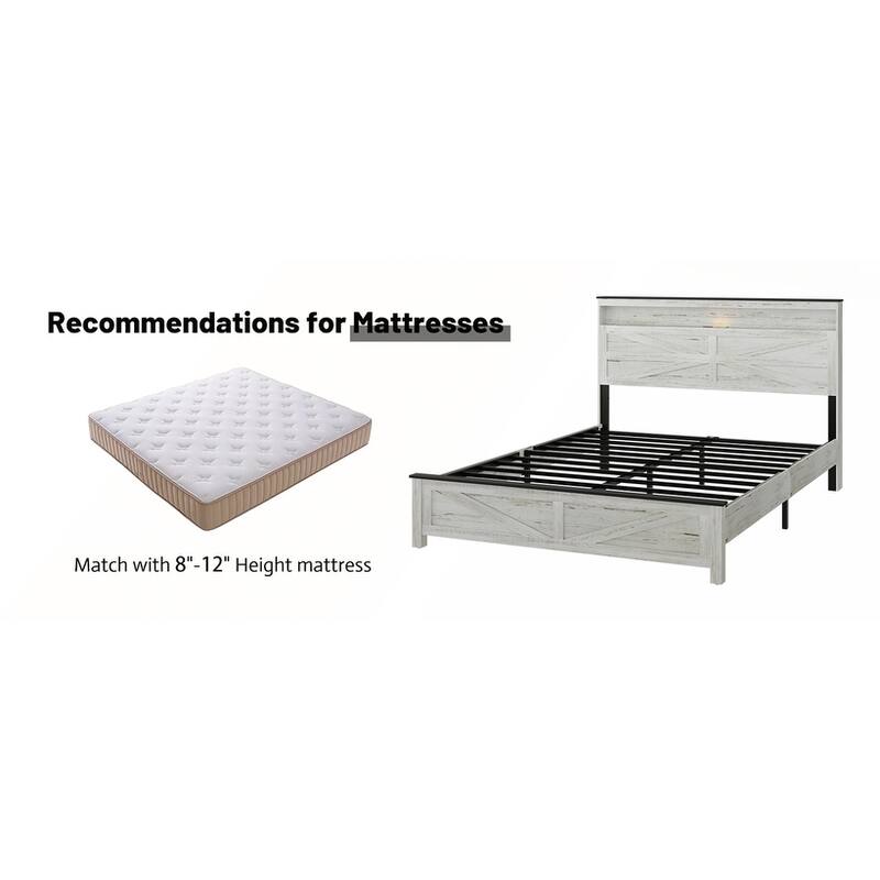 Bed with Wooden Headboard and hidden Storage Space