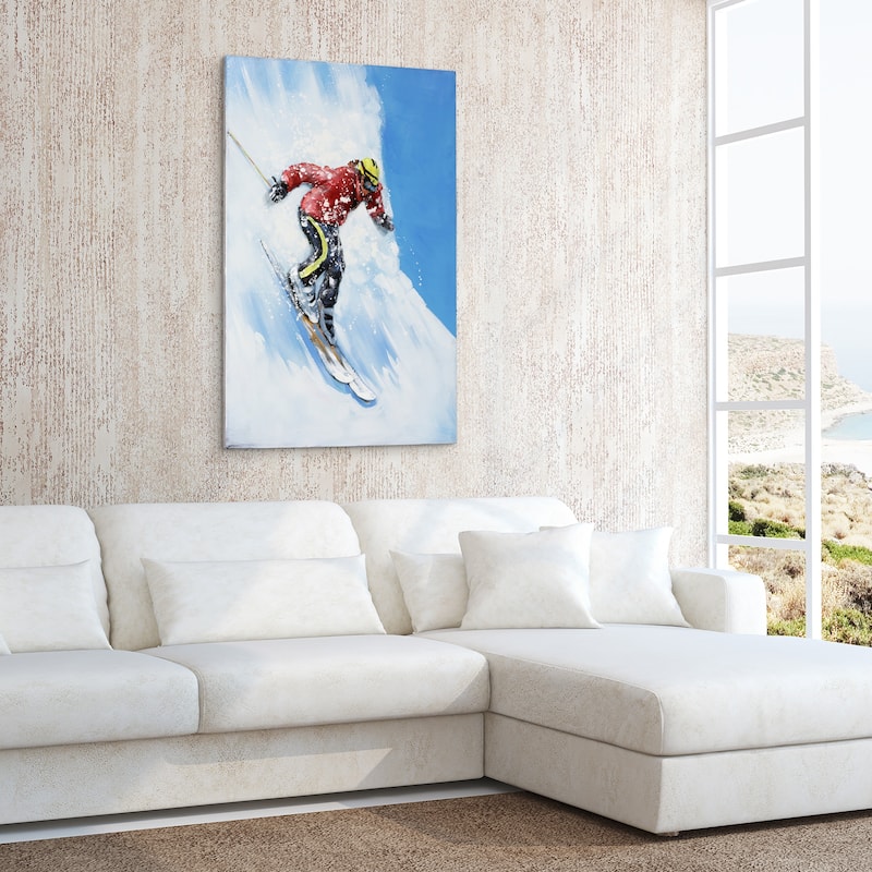 "Skiing" Mixed Media Iron Hand Painted Dimensional Wall Art