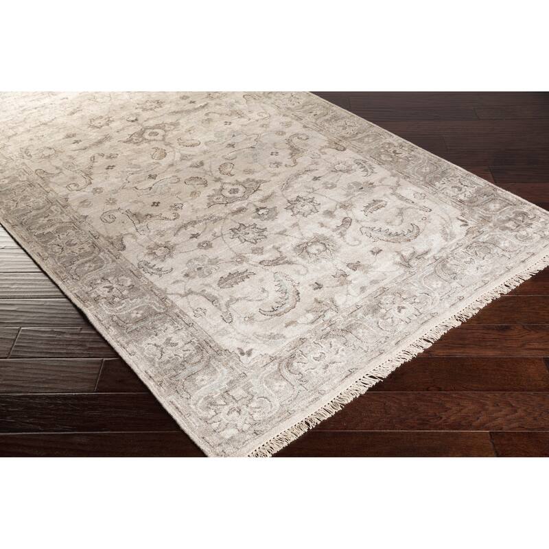 Hand-Knotted Brading Border Viscose Area Rug - 8' Round
