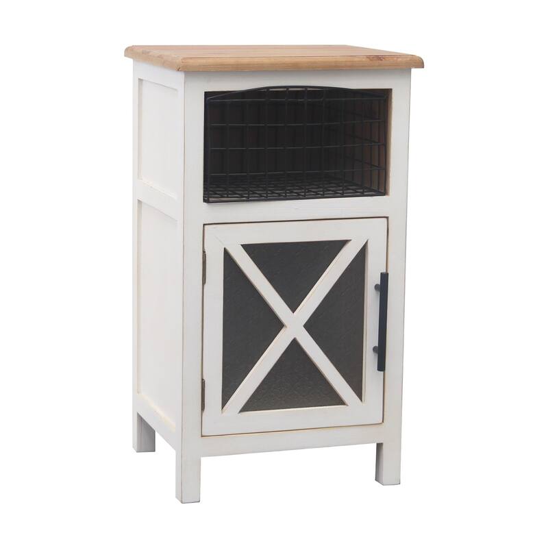 Farmhouse Cabinet Storage with 1 Black Metal Basket and 1 Barn Glass Door, 26.2" H