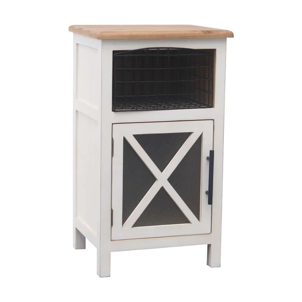 Farmhouse Cabinet Storage with 1 Black Metal Basket and 1 Barn Glass Door, 26.2" H