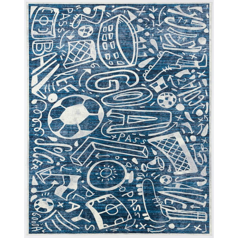 Katie Merz SPORTSGLYPHS Soccer Area Rug - 6' x 8'9" - Denim