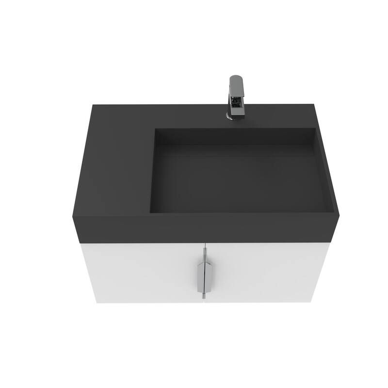 Amazon 30" Wall Mounted Bathroom Right Basin Vanity Set w/ Black Top