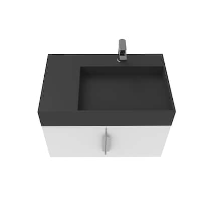 Amazon 30" Wall Mounted Bathroom Right Basin Vanity Set w/ Black Top