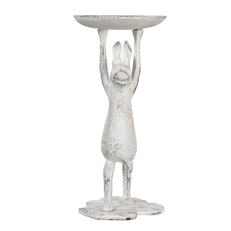 Cast Iron Rabbit Pillar Candle Holder - 5.0"L x 5.0"W x 10.8"H