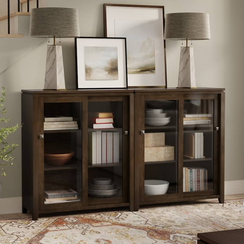 WYNDENHALL Essex Solid Wood 36 inch Storage Cabinet in Mahogany Brown (Set of 2)