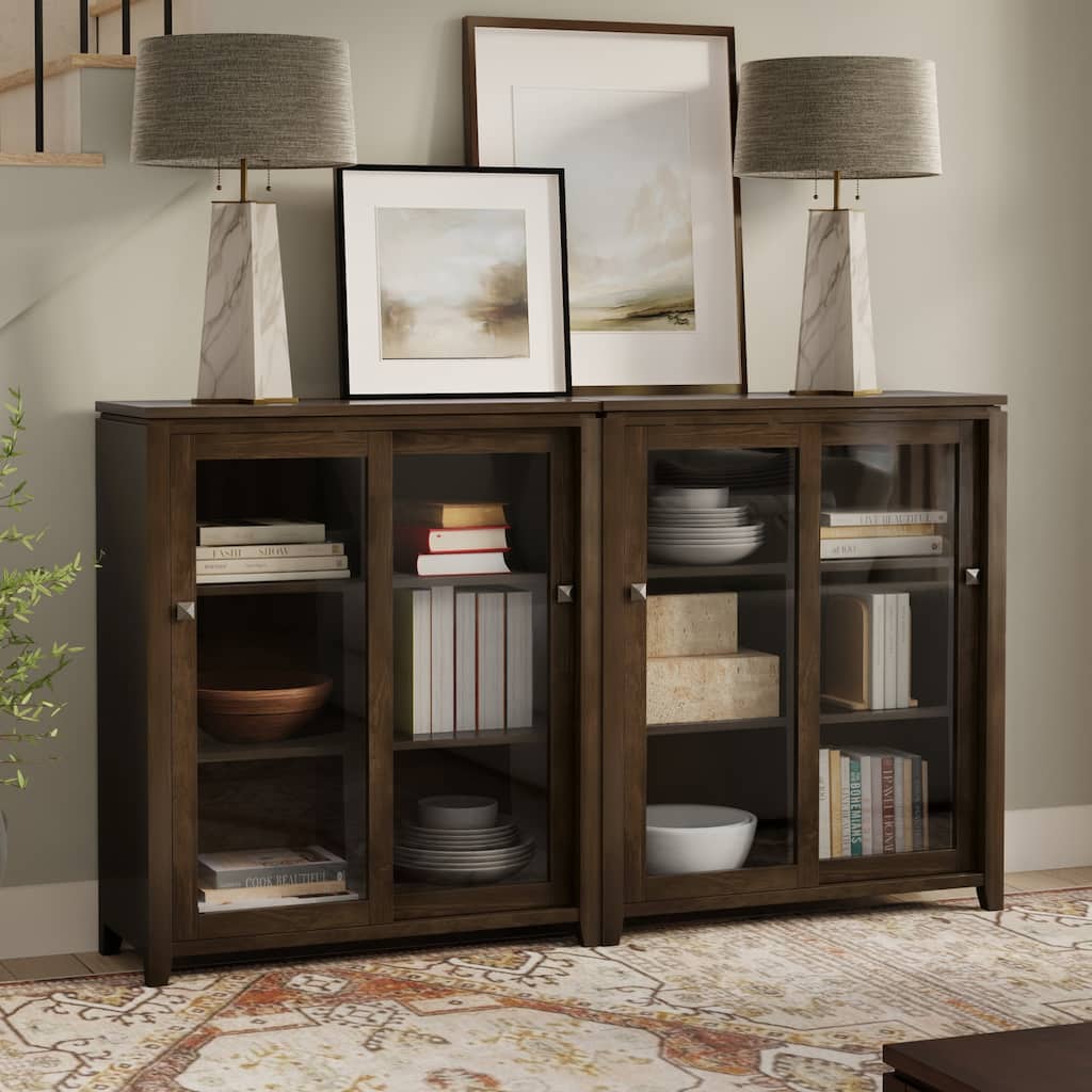 WYNDENHALL Essex Solid Wood 36 inch Storage Cabinet in Mahogany Brown (Set of 2)