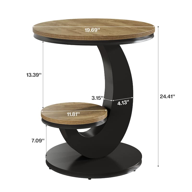 Round End Table, 2 Tiers Side Table with Storage Shelf