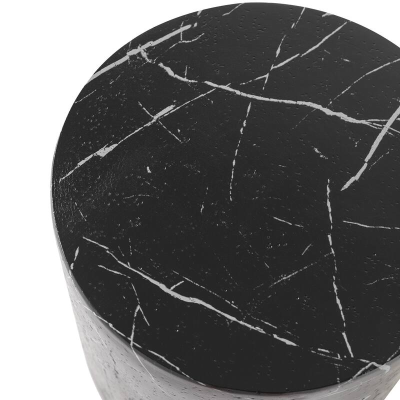 Ramble 14-inch Modern Fiberstone Round Side Table - Sculptural Tapered Pedestal Base End Table for Patio or Living Room