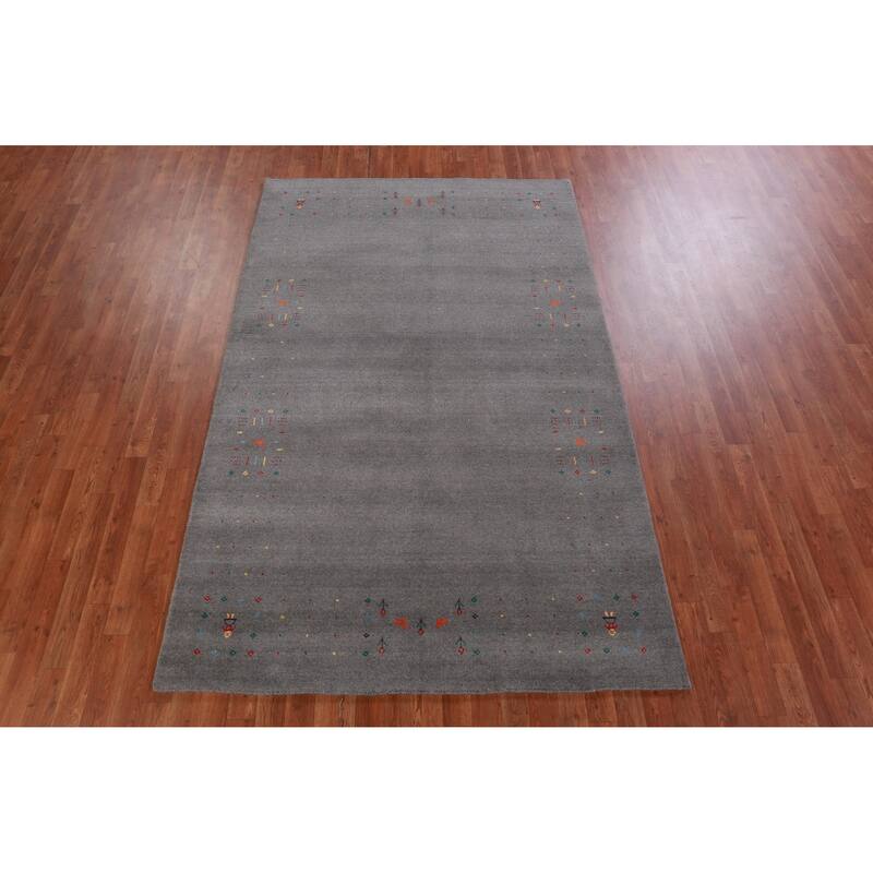 Hand Knotted Oriental 100% Wool Carpet Tribal Tribal Greys & Charcoal Gabbeh Area Rug - 8' 2'' X 5' 2''